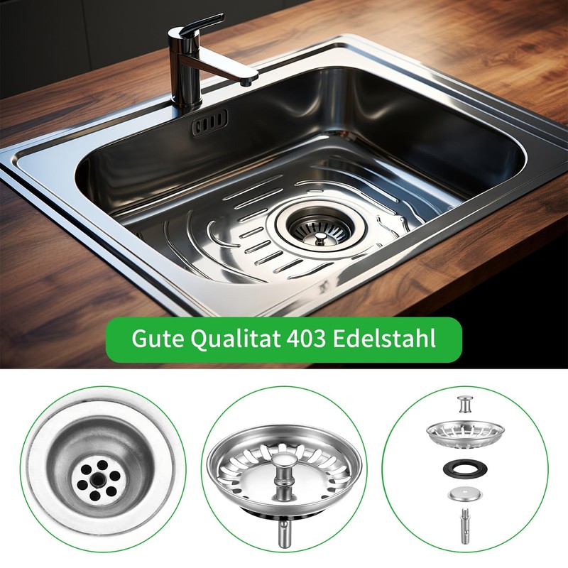 HUAERSICO Universal Sink 80 mm, Strainer Basket Stainless Steel 82