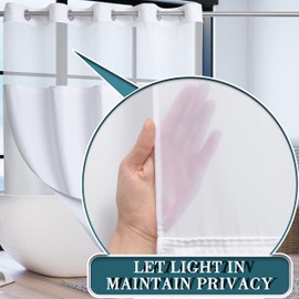 Extra Long Shower Curtain Set Hotel Grade with Snap in Liner for Bathroom Fabric with See Through Top Window, Waffle Weave Shower Curtain, White, Machine Washable (White,71W x 84H)