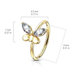 Pierced Owl - 20GA CZ Crystal Butterfly Bendable Annealed Nose Cartilage Ring, Metal, cubic-zirconia
