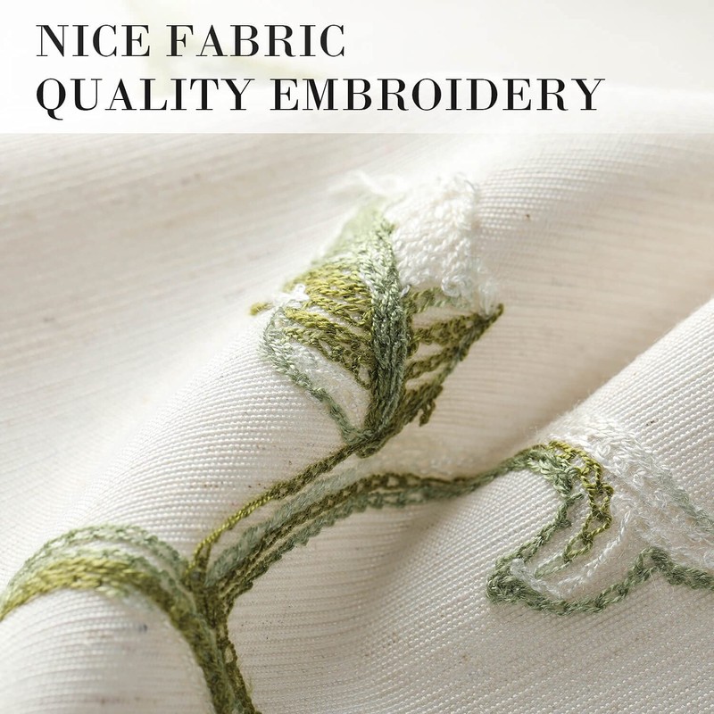 VOGOL Leaves Pattern Valances for Kitchen Window, Elegant Linen Textured