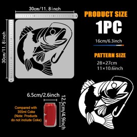 FINGERINSPIRE Fishing Patterns Stencil With 1Pc Plastic Brush 11.8x11.8 Inch Go Fishing Template Fish Pattern Drawing Stencil Human Theme Template for Painting on Wall Wood Furniture DIY Home Decor