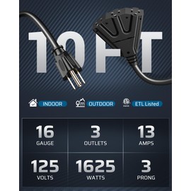 DEWENWILS 25FT Outdoor Extension Cord, 16/3 SJTW Tri-Tap Power Cable, Weatherproof, Heavy Duty Extension Cord for Holiday Decoration and Landscaping Lights, ETL Listed, Black, 2 Pack