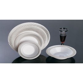 Plexware White Plastic Plates With Silver Swirl Rim 9 Inch- Total 120 Plates