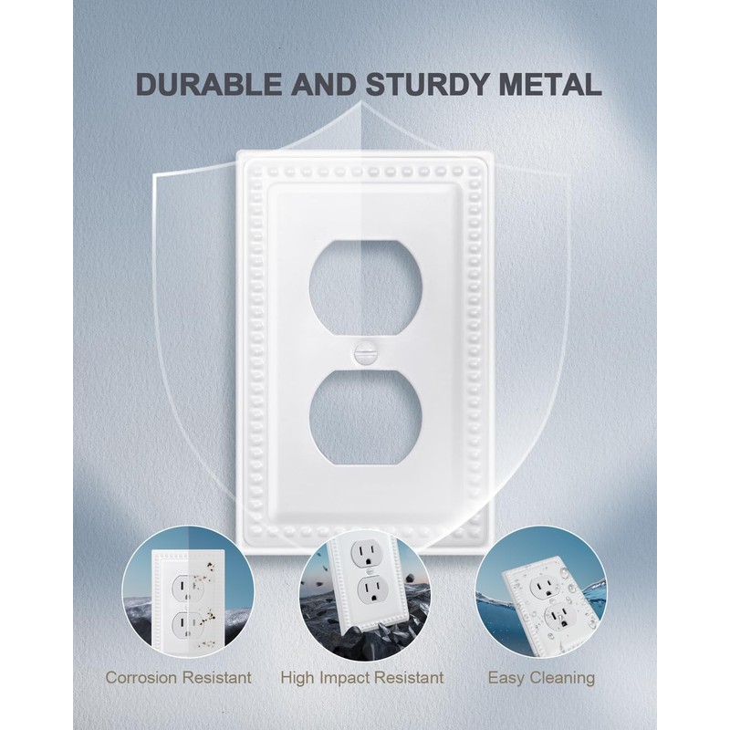 ZILLSEA 4-Pack Duplex Outlet Cover, Decorative Pure White Beaded Wall