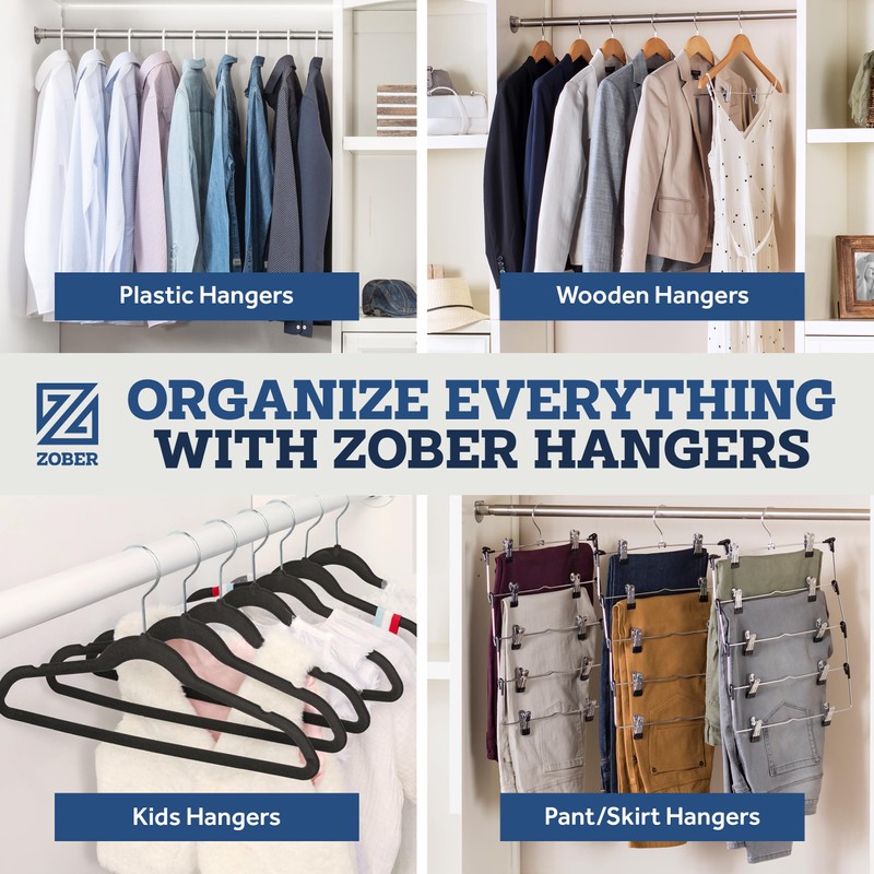 Zober Black Wooden Hangers - 20 Pack, Heavy Duty, Non