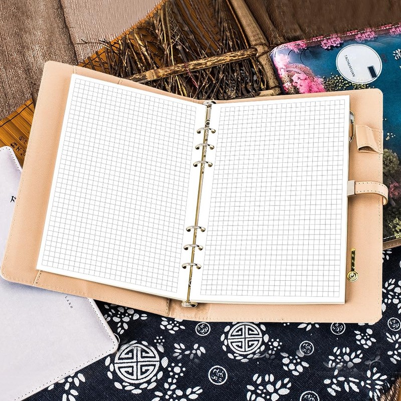 A5 Grid Refill Paper, 6-Hole Graph Paper, 100Sheets / 200Pages