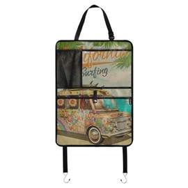 Kjovgcb Automotive Seat Back Protectors, Car Kick Mats Backseat Organizer Tablet Cup Holder Multi-Pocket Storage for Accessories Print Camper Bus Hippie Peace Sign Palm Trees California Surf