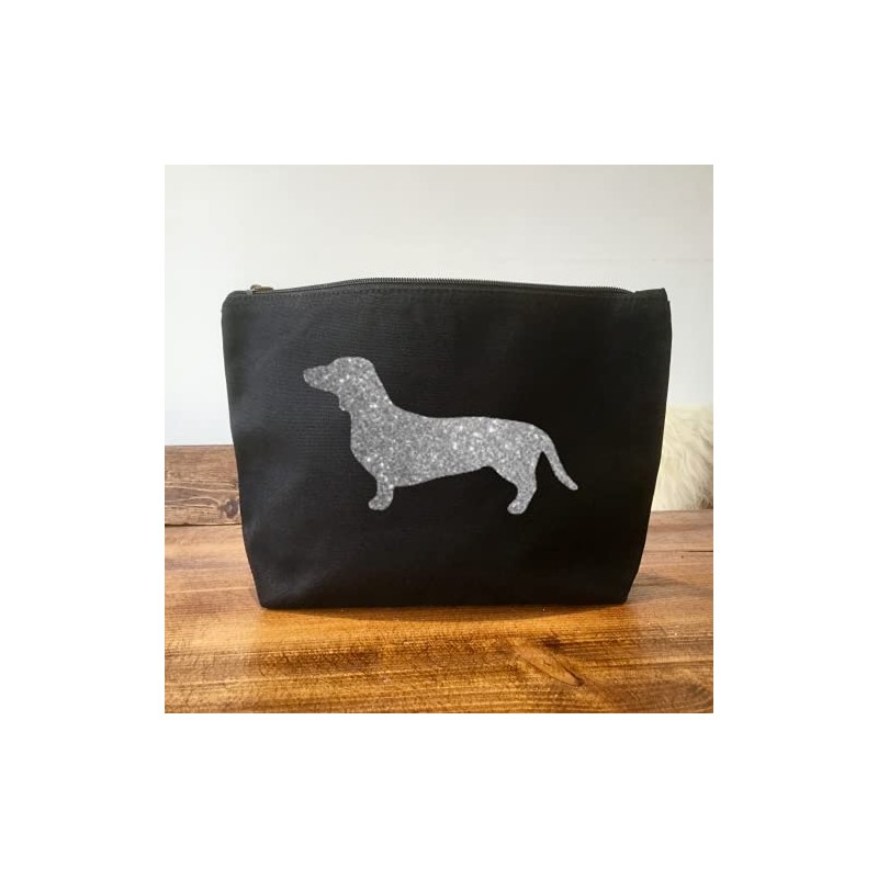 Dachshund Make Up Bag, Black Canvas Cosmetic Bag, Dachshund Lover