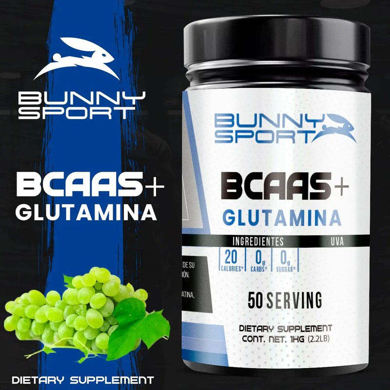 Aminoácidos Bcaas Glutamina Bunny Sport 50 Servicios 1kg Uva