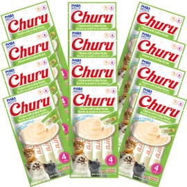 INABA Churu Chicken with Scallop Recipe Lickable Creamy Purée Cat Treats 48 Tubes