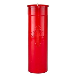 Trinity Church Supply Offerlight 7 Day Red Flame Retardant Plastic Unscent Long Hours Lasting Candle for Baptism First Communion Decoration, Pack of 24