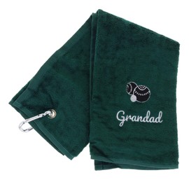 Always Looking Good Embroidered Dark Green Lawn Bowls Towel for Grandad Tri Fold Luxury Velour 50cm x 40cm Custom Bowling Towel with Carabiner Cip Bowling Gifts for Grandad