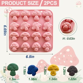 2PCS Mushroom Silicone Mold,16 Cavity Cute Mushroom Chocolate Molds, 3D Mushroom Candy Ice Gummy Fondant Mold, Mushroom Themed Resin Mold for jello Cookie Soap Candle Dessers Making