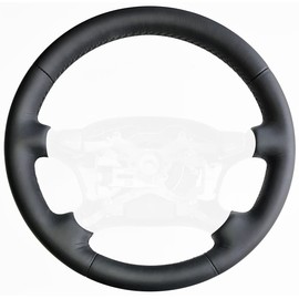 RedlineGoods steering wheel cover compatible with Toyota RAV4 1994-97. Tailor made - not universal! Genuine top-grade Italian Black leather with Blue thread