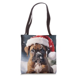 Boxer Puppy Dog Playing In Snow Christmas Tote Bag
