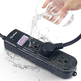 Loitinsy Outdoor Power Strip Weatherproof, Waterproof Flat Plug with 3 Outlets, 6.5 FT Extension Cord, Overload Protection and Shockproof, Suitable for Home and Outside, Wall Mountable, Black