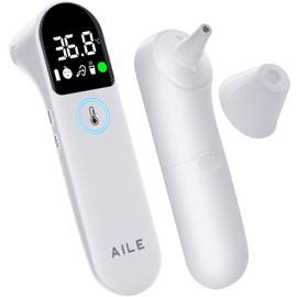 Digital Temperature Thermometer for Ear-Forehead: AILE Infrared Thermometers Gun for Baby and Adult - Approved UK Accurate Fast Readings Fever Alarm Mute Mode Non touch Contact Measurement