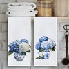 Cilrii Chinoiserie Hydrangea Floral Kitchen Towels, Blue White Hydrangea Flower