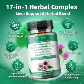 Alliwise Liver Detox and Cleanse Supplement 17-IN-1 Herbal Extract Capsules,Milk Thistle