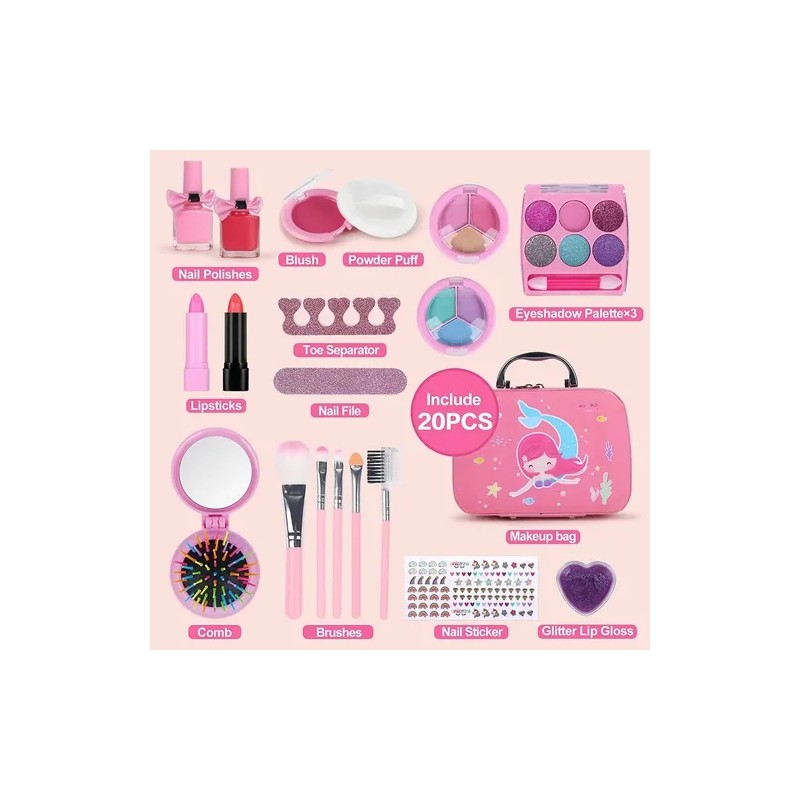 Juego De Maquillaje Lavable Para Niñas, 20 Piezas