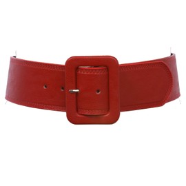 Beltiscool - Cinturón de piel rectangular de cintura alta de 2 1/4 pulgadas de ancho para mujer, Rojo -, Large/X-Large-40"