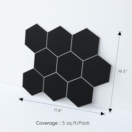 6-Sheet Black Hexagon Peel and Stick Backsplash for Kitchen and Bathroom, Honeycomb Faux Ceramic Matte Self Adhesive Wall Tiles (11.8" x 10.2")