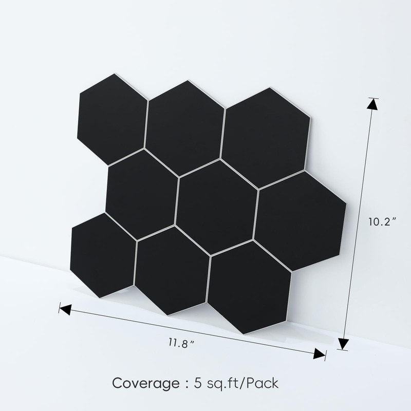 6-Sheet Black Hexagon Peel and Stick Backsplash for Kitchen and