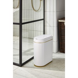 ELPHECO ELPHECO Automatic Motion Sensor Trash Can - 2 Gallon Slimline for Bathroom, Bedroom, Kitchen, Office - White with Gold Trim