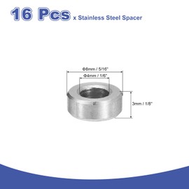 uxcell 16Pcs 304 Stainless Steel Spacer 5/16" OD x 1/6" ID x 1/8" Length(8x4x3mm) Screw Standoff Bushing Plain Finish Unthreaded Round Metal Spacer for M4 Screws Bolts and Rods