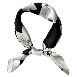 FONYVE 100% Mulberry Silk Scarfs for Women-Lightweight Square Satin Head Scarf-Small Silk Hair Scarf for Sleeping 21"x21", 83 Floral White, S