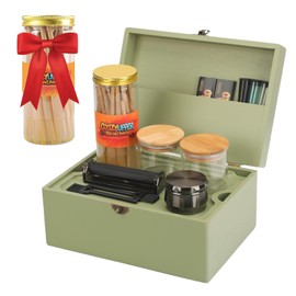 Coozyupper Large Bamboo Storage Box with Removable Tray Kit - Decorative Box Set, Glass Jars, and Accessories Wooden Storage Kit and Accessories Tool.Birthday Gifts.