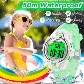 Edillas Kids Digital Watches for Girls Boys,7 Colors LED Flashing Water Resistant Wrist Watches,Child Sport Outdoor Multifunctional Wrist Watches with Stopwatch/Alarm for Ages 5-14 (Green)