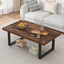 IBF Rustic Living Room Table, Simple Industrial Rectangle Coffee Table, Modern Minimalist Farmhouse Wooden Center Table, Wood and Metal Vintage Coffee Table for Bedroom Office, Rustic Brown, 47 Inch