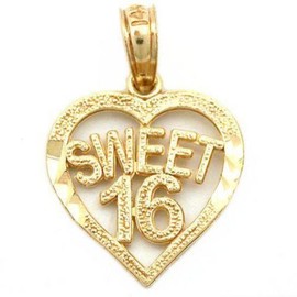 FindingKing Sweet 16 Heart Charm 14k Gold 14.5mm