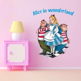 Cute Alice & Tweedles in Wonderland Mad Hatter Cheshire Cat Alice in Wonderland Adventurous Creative Minimalist Cartoon Girls Boys Kid Room Design Nursery Fun Home Vinyl Decoration Size (10x12 inch)