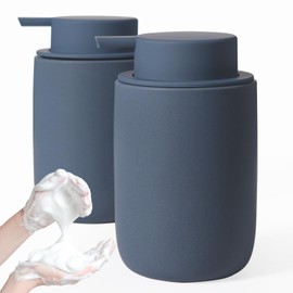 Autumnlife Soap Dispenser Set Foam, 2 Pieces Foam Soap Dispenser, Ceramic Soap Dispenser with Large Pump and Label, Matt Blue Dish Soap Dispenser for Kitchen, Bathroom, Worktop, 350 ml