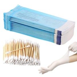 Sterilisation Bags for Autoclave, Sterilisation Bags, Disposable Sterilisation Bags, Self-Sealing Sterilisation Bags, 150 Self-Sealing Sterilisation Bags with 100 Cotton Buds (57 x 130 mm)