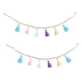 ZOONAI 2 Pack Macrame Cotton Tassel Banner with Beads Wall Decor Woven Home Decoration for Bedroom Nursery Baby Nursery