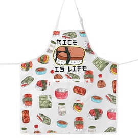 G2TUP Hawaii Spam Musubi Apron Spam Musubi Lover Gifts Rice Is Life Sushi Fans Apron Hawaiian Foodie Gifts (riceis CA)