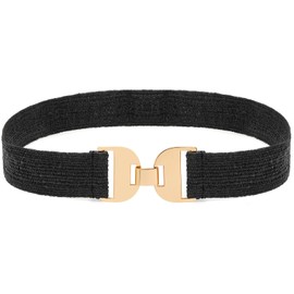LIMHOO Women's Straw Woven Elastic Waist Belt Boho Braided Belt Wide Stretchy Waist Belt (P19496-Black-L)