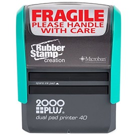 Fragile Please Handle with Care Self Inking Stamp - Printer 40 with 2 Pads - Red Ink (Large)
