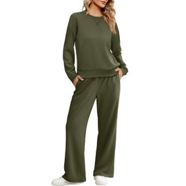 Jescakoo Womens 2 Piece Sweatsuit Outfit 2024 Fall Long Sleeve Pullover Lounge Set Casual Gym Tracksuit S-XXL Green Size M