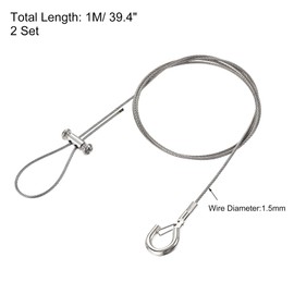 sourcing map Picture Hanging Wire Kit, 2Set 1M Adjustable Hanger Wire Hook for Home Art Gallery Picture Kit, Load 66 Lbs, with Horizontal Fixing Screws