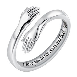 LOVECOM Christmas Day Gifts, Hug Ring,925 Sterling Silver Hug Rings for Women Teen Girls Silver Hugging Hands Open Promise Ring Jewelry Hug Hands Mens Rings Couples Wedding Bands, 8, Metal, No