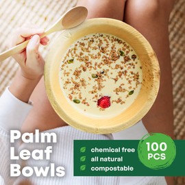 DISPOSABLE GREEN® | Round Bowls | Various Sizes | COMPOSTABLE, Biodegradable, Disposable Tableware, ECO Friendly | Stylish | Sturdy | PCS (100, 18.5 CM Round X 5 CM DEEP)