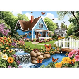 MXJSUA DIY Garden Waterfall Diamond Painting Kits for Adults, House Diamond Gem Art Painting for Beginners, Diamond Picture with Full Round Drill Dots Craft Set Gift, 30x40 cm