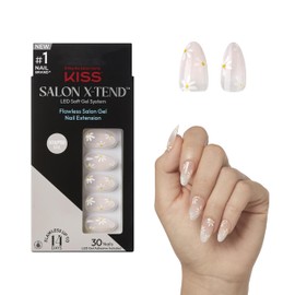 KISS KISS Salon X-tend, Press-On Nails, Nail glue included, 'Red Flags', Light Pink, Medium Size, Almond Shape, Includes 30 Nails, 5Ml Led Soft Gel Adhesive, 1 Manicure Stick, 1 New Mini File, New Prep Pad