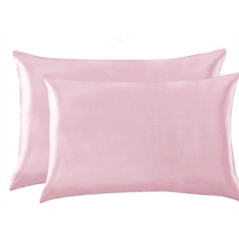 Juwenin Bedding,Luxury Satin Pillowcase with Zipper (Silky Satin Pillow Case for Hair) Set of 2 (Pink, Standard(20''x26''))