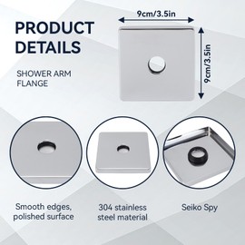 2pcs Square Shower Arm Cover Plate, Stainless Steel Shower Arm Flange Universal Extra Large Shower Arm Plate Shower Head Arm Decorative Escutcheon (Chrome)
