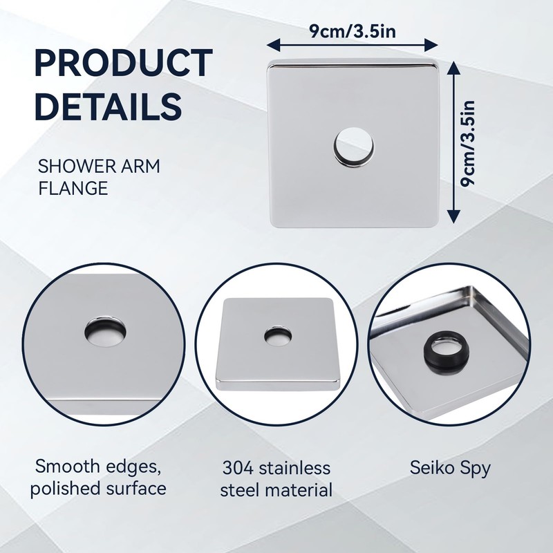 2pcs Square Shower Arm Cover Plate, Stainless Steel Shower Arm